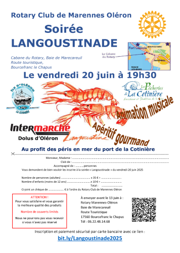 Langoustinade organisée au club au profit des familles des péris en mer de l'Ile d'Oléron.
